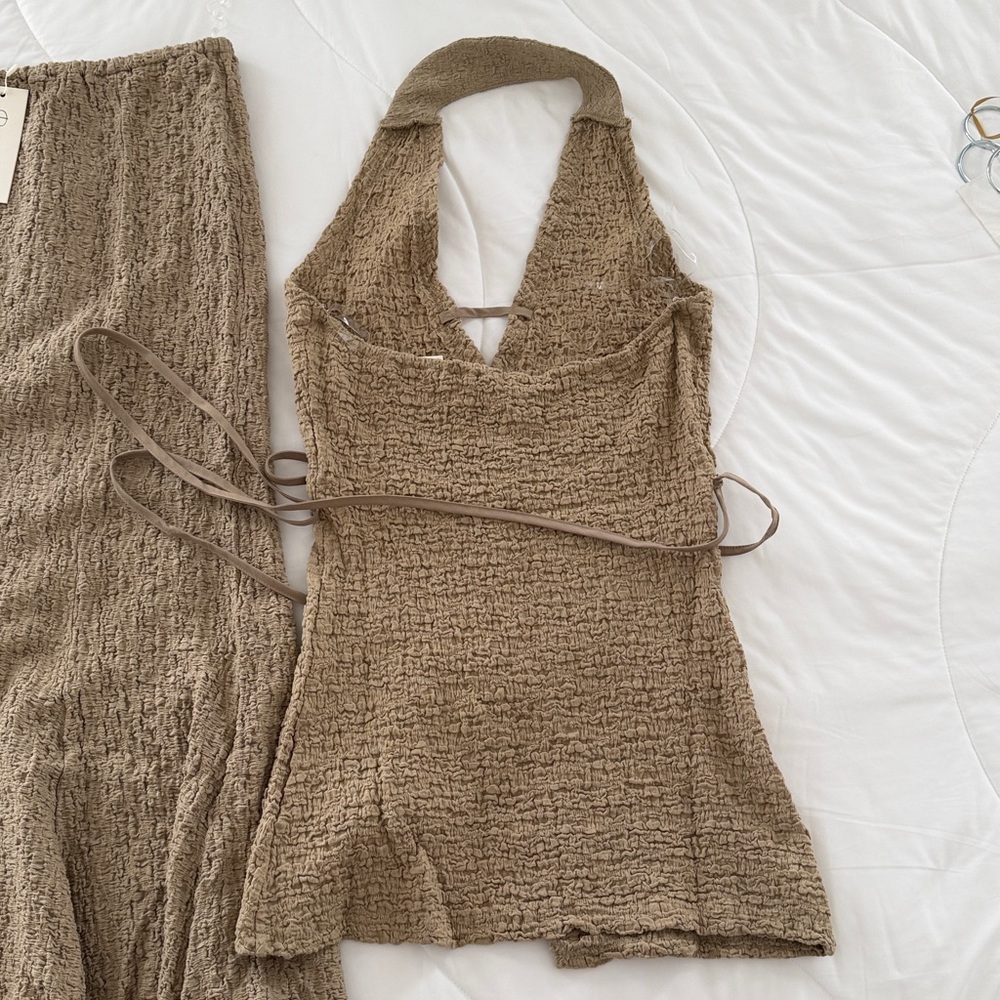 Neutral Taupe Textured Skirt Set by Reformation - Picture 2 of 3